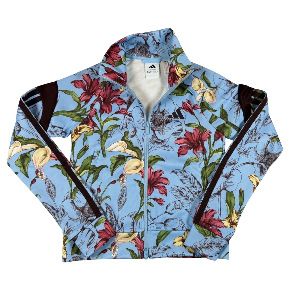 Adidas x Farm Rio Floral Track Jacket Blue Tropical Full Zip Womens XS HI5236